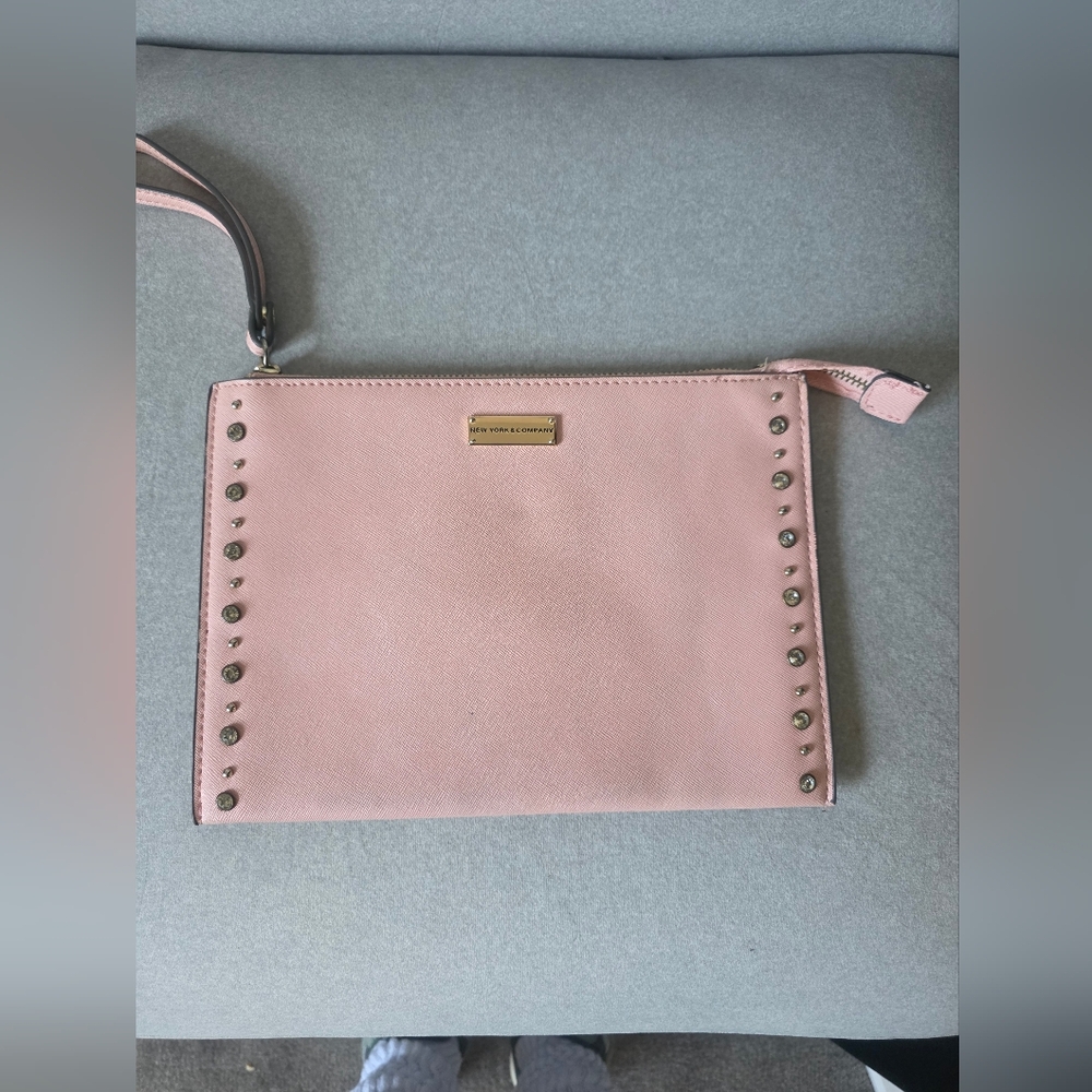 New York & Company Blush Pink Studded Wristlet Clutch